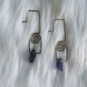 Sterling Silver Dangling Earrings With Purple Seaglass